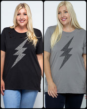 PLUS WOMEN GRAPHIC TEE LIGHTNING DISTRESSED CUT TOP ⚡️- BLACK OR GREY