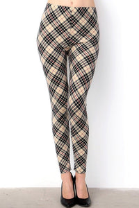 Checker Print Brushed Full Leggings - Plus