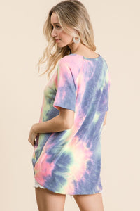 TIE DYE TERRY V NECK TOP WITH DOUBLE STRAP - charcoal tie dye or pastel tie-dye