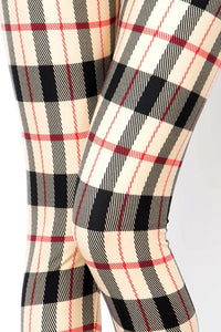 Kids Tan Plaid Print Brushed Leggings