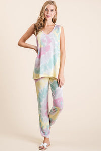 SLEEVELESS TIE DYE FRENCH TERRY KNIT TOP - MULTI