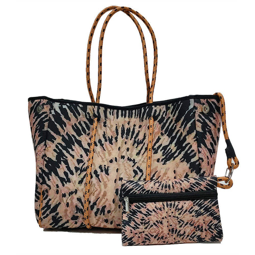 Black & Tan Multi Tiedye Neoprene Tote