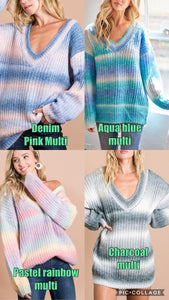 BIBI MULTI COLOR TIE DYE V NECK SWEATER TOP - ASSORTED COLORS