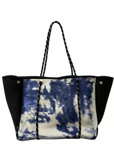 Blue Metallic Silver Tiedye Neoprene Tote