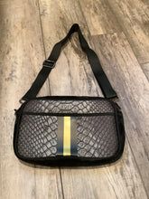 Charcoal Crocodile with Gold Stripe Neoprene Crossbody Bag