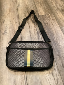 Charcoal Crocodile with Gold Stripe Neoprene Crossbody Bag