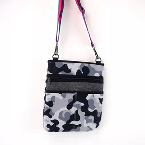 Grey & Black Camo Neoprene Crossbody Bag