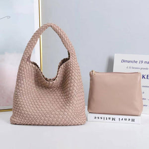 Vegan Leather Hand-Woven Tote Handbag Fashion Shoulder Top-handle Bag