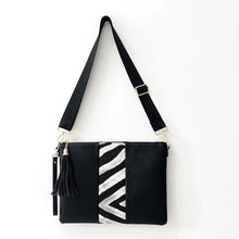 Vegan Leather Clutch/ Crossbody with Zebra Stripe - Black or Brown