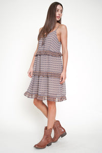 Printed Tie Front Tiered Babydoll Dress