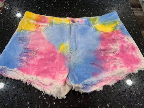 Tie-dye Denim Shorts - Pastel Mix. Clearance Final Sale! Was $30 Now $24!
