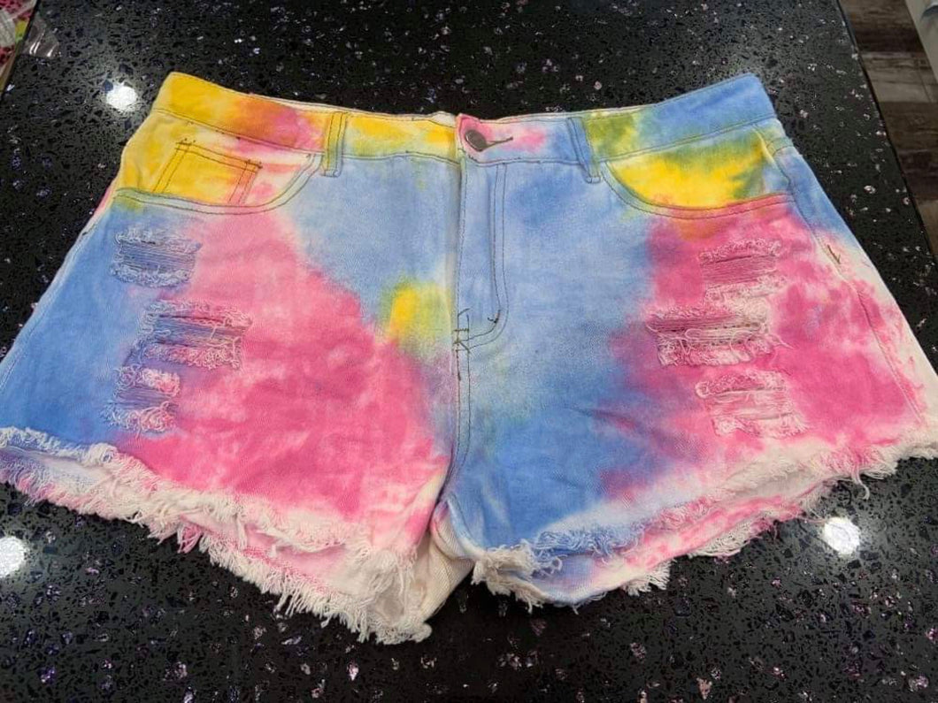 Tie-dye Denim Shorts - Pastel Mix. Clearance Final Sale! Was $30 Now $12