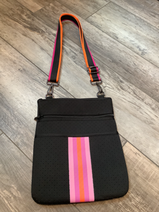 Black neoprene crossbody with pink and orange stripes 💗🧡