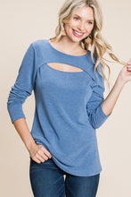 Plus Solid Cut Out Long Sleeve Top - Denim Blue