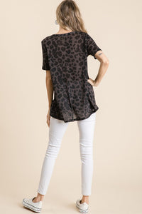 LEOPARD HACCI DEEP U NECK TOP WITH SNAKESKIN - CHARCOAL or OATMEAL. ** CLEARANCE FINAL SALE!!