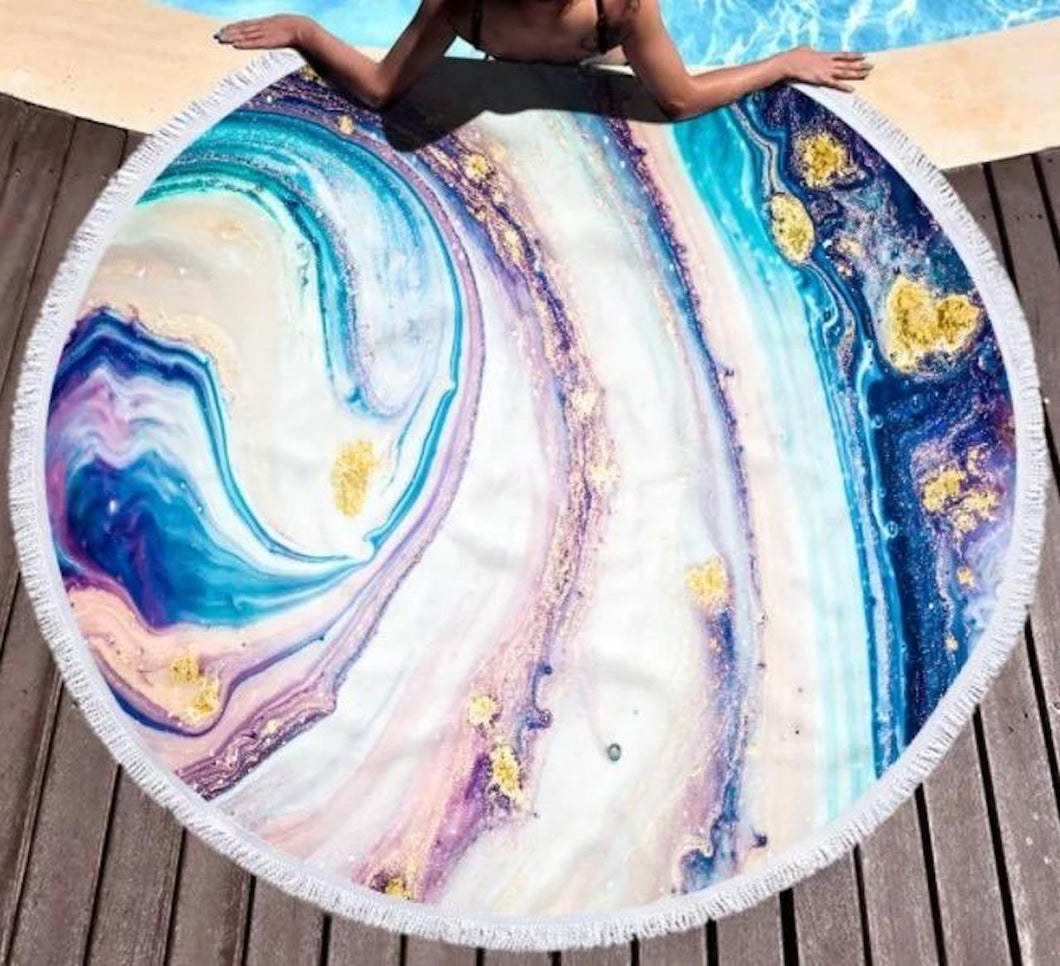 Geode 60 inch round beach blanket/towel microfiber yoga mat with tassels